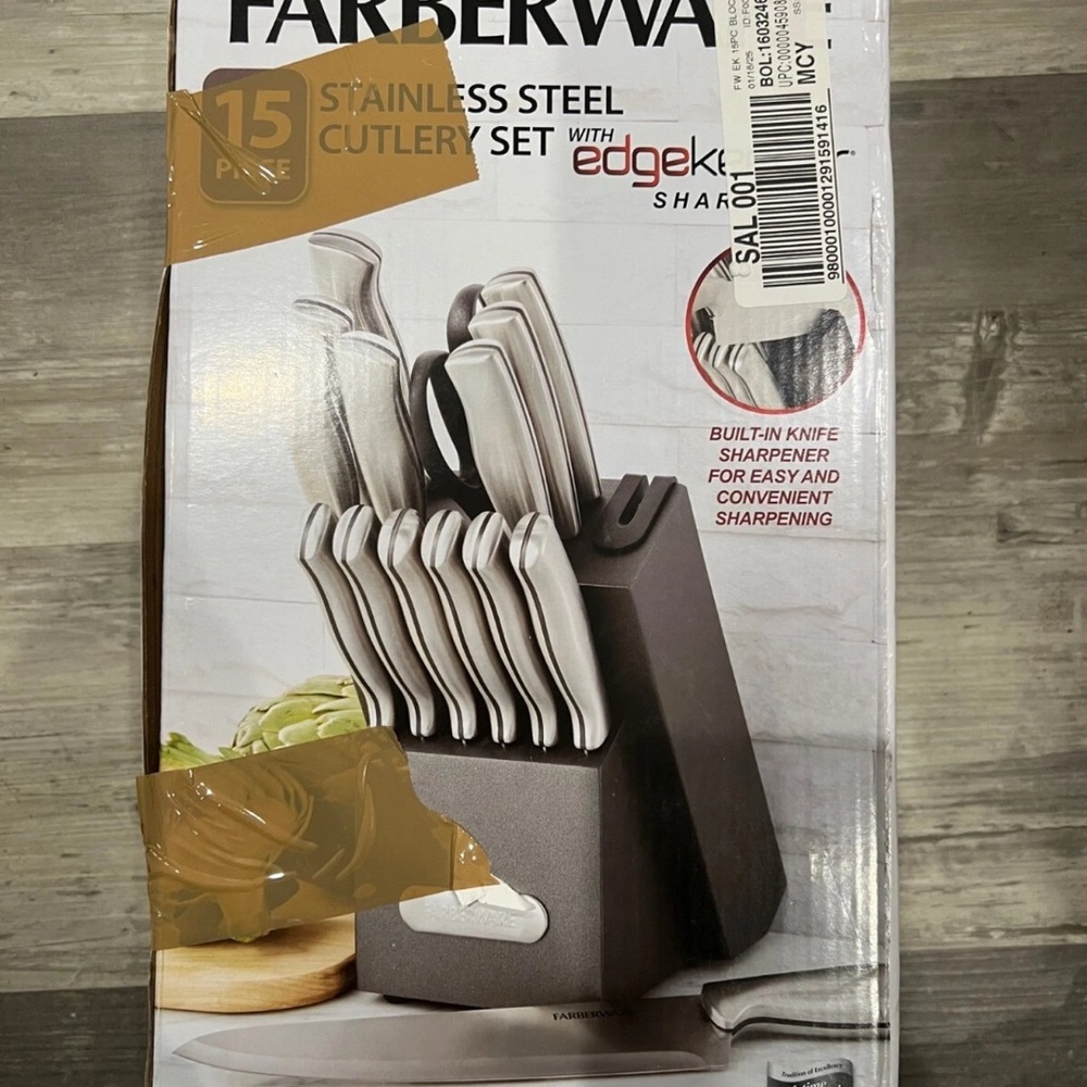 Farberware Silver and Black Knife Block Set Stainless Steel Cutlery